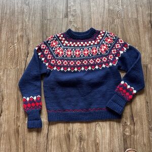 VTG Navy Nordic Knit Sweater fair isle sweater Sz M red
